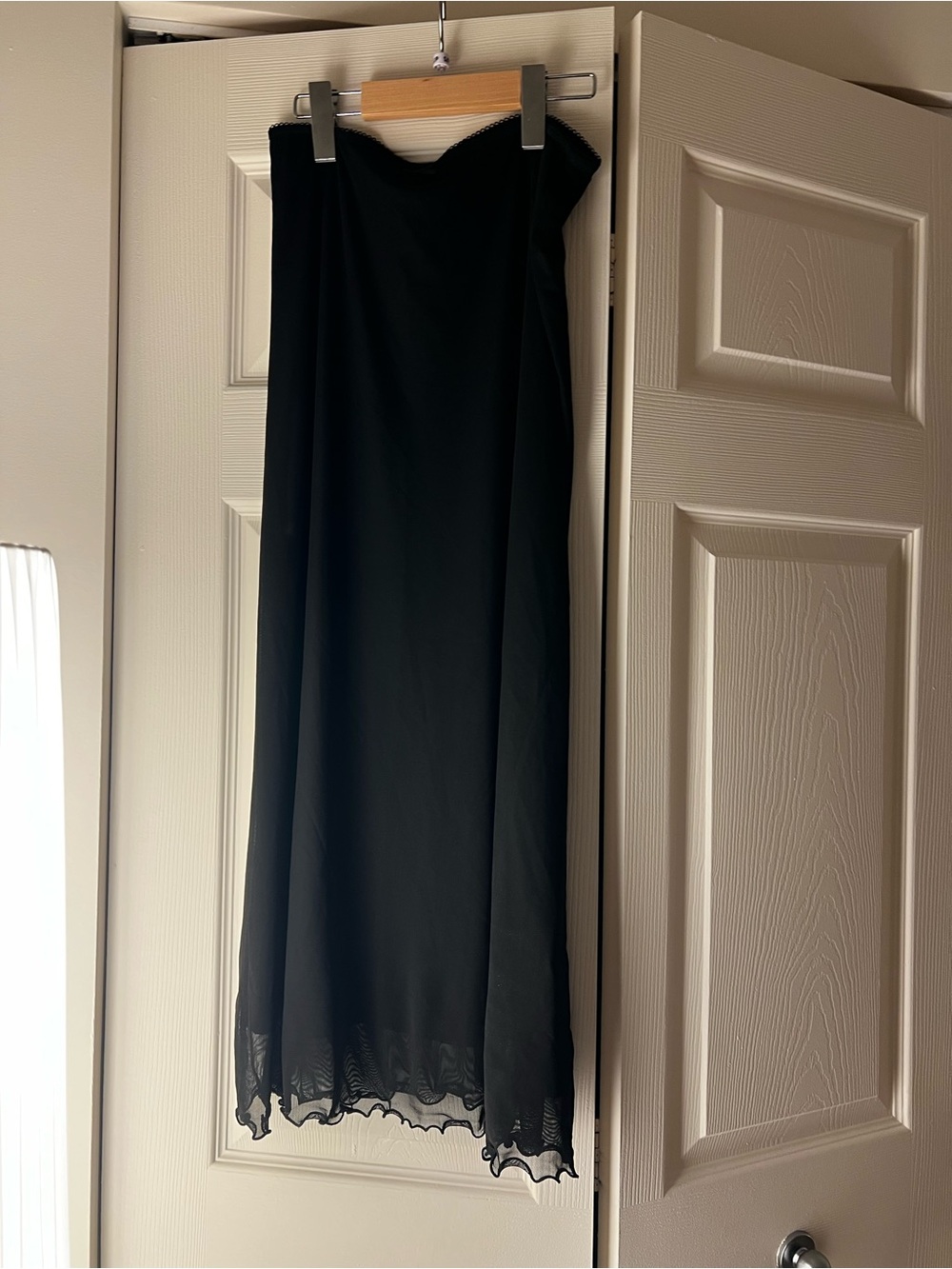 Black Maxi Skirt Mesh Layer with Scalloped Lettuce Hem